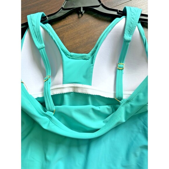 Beyond Control Women's Solid V-Neck Button-Detail One-Piece Swimsuit BlueTeal 14 - Picture 7 of 10